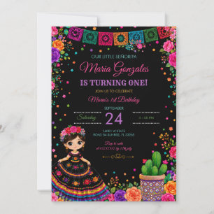 Invitation Fille Señorita 1er Anniversaire Robe Mexicaine Col