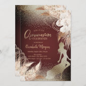 Invitation Fille Silhouette, Floral Boho Fleurs Pampas Grass (Devant / Derrière)