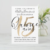 Invitation Fille Simple Blanc Or Huile Quinceañera (Debout devant)