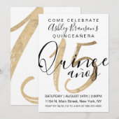 Invitation Fille Simple Blanc Or Huile Quinceañera (Devant / Derrière)