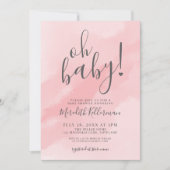 Invitation Fille simple rose aquarelle Oh Baby shower (Devant)