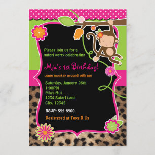 Invitation fille singe safari chic jungle lumineus