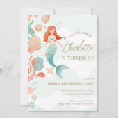 Invitation Fille Sirène Bash fête d'anniversaire Corail vert (Devant)