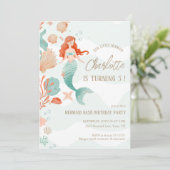 Invitation Fille Sirène Bash fête d'anniversaire Corail vert (Debout devant)