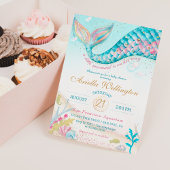 Invitation Fille Sirène lunaire Baby shower Turquoise Or rose
