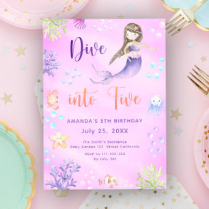 Invitation Fille Sirène Plonge Dans Cinq 5ème Fête d'Annivers
