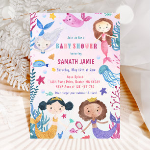 Invitation Fille Sirène Sous La Fête Du Baby shower De Mer