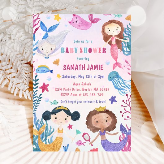Invitation Fille Sirène Sous La Fête Du Baby shower De Mer