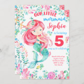 Invitation Fille sirène sous la mer Océan Eté Anniversaire (Devant / Derrière)