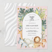 Invitation Fille siroter et voir safari thème bébé (Devant / Derrière)