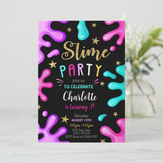 Invitation Fille Slime fête Anniversaire (Debout devant)