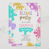Invitation Fille Slime fête d'anniversaire (Devant / Derrière)