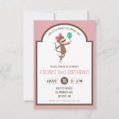 Invitation Fille Sock Singe avec Balloon fête d'anniversaire (Devant)