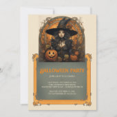 Invitation Fille sorcière et Halloween gothique Citrouille (Devant)