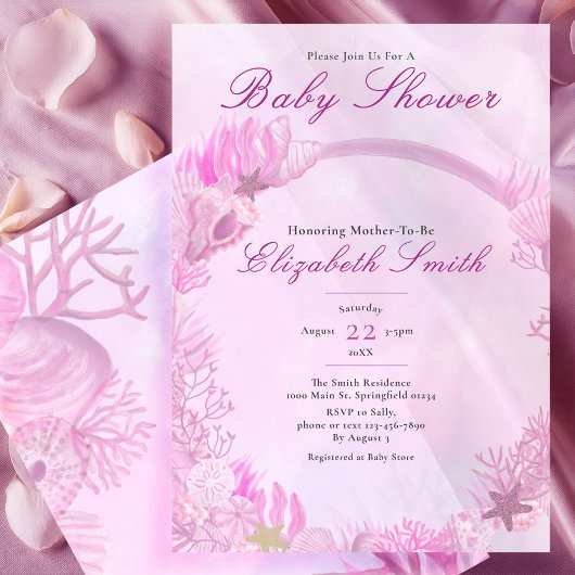 Invitation Fille sous la mer Douce Fête de Bébé Rose