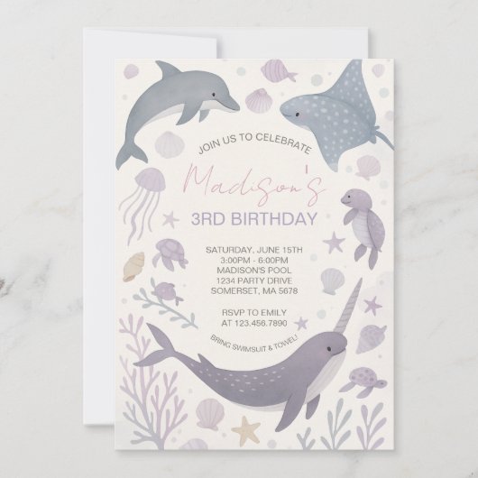 Invitation Fille sous la mer fête d'anniversaire (Devant)