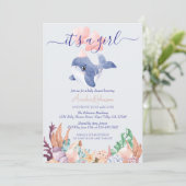 Invitation Fille sous le Baby shower d'aquarelle de baleine m (Debout devant)