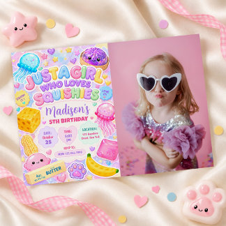Invitation Fille Squishy Mignonne Kawaii Photo d'anniversaire