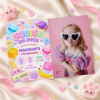 Invitation Fille Squishy Mignonne Kawaii Photo d'anniversaire