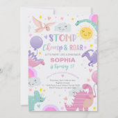 Invitation Fille Stomp Chomp & Dinosaure de rôti Anniversaire (Devant)