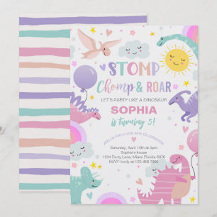 Invitation Fille Stomp Chomp & Dinosaure de rôti Anniversaire