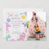 Invitation Fille Stomp Chomp & Roar Dinosaur Photo Anniversai (Devant)