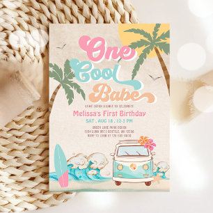 Invitation Fille super cool rose menthe faisant du surf pour