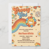 Invitation Fille super Retro Rainbow Baby shower Party (Devant)