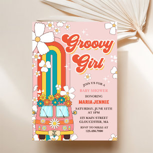 Invitation Fille super Retro Rainbow Baby shower Party