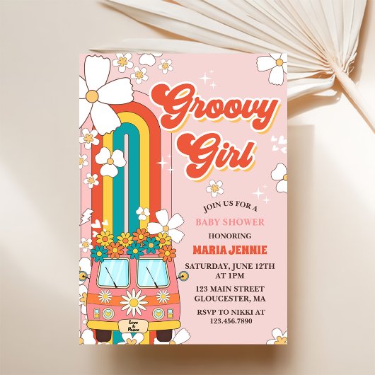Invitation Fille super Retro Rainbow Baby shower Party