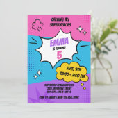 Invitation Fille Superhero Anniversaire (Debout devant)