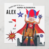Invitation Fille Superhero en fauteuil roulant 💥 Héros volan (Devant / Derrière)