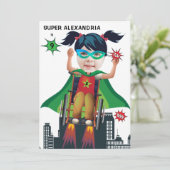 Invitation Fille Superhero en fauteuil roulant 💥 Héros volan (Debout devant)