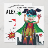 Invitation Fille Superhero en fauteuil roulant 💥 Héros volan (Devant / Derrière)