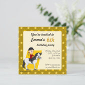 Invitation Fille sur cheval caricature d'anniversaire invitat (Debout devant)