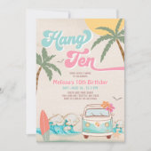 Invitation Fille Surf Pink Mint 10e Plage de surf Anniversair (Devant)