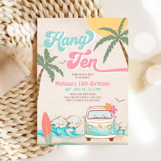 Invitation Fille Surf Rose Menthe 10ème Surf Plage Anniversai
