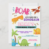 Invitation Fille T-Rex Dinosaure fête d'anniversaire (Devant)