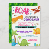 Invitation Fille T-Rex Dinosaure fête d'anniversaire (Devant / Derrière)