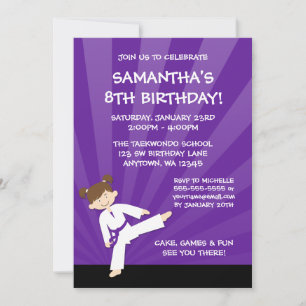 Invitation Fille Taekwondo Karaté Ceinture Violette Anniversa