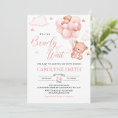 Invitation Fille Teddy Bear Balloon Bearly Wait Baby shower (Debout devant)
