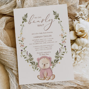 Invitation Fille Teddy Ours Nous Pouvons Attendre Baby shower