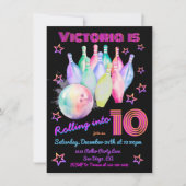 Invitation Fille teint rose Bowling Anniversaire (Devant)