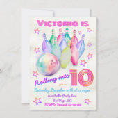 Invitation Fille teint rose Bowling Anniversaire (Devant)