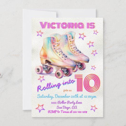 Invitation Fille teinture rose Roller Patinage Anniversaire F (Devant)