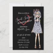 Invitation Fille tendance dans le coeur noir blanc doux 16 An (Devant)