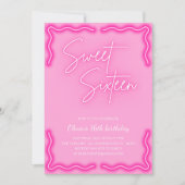 Invitation Fille tendance Neon rose Doux 16 Anniversaire (Devant)