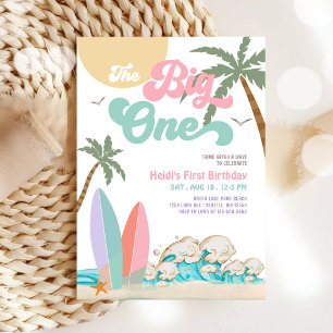 Invitation Fille The Big One Surfant Fête d'anniversaire 1ère