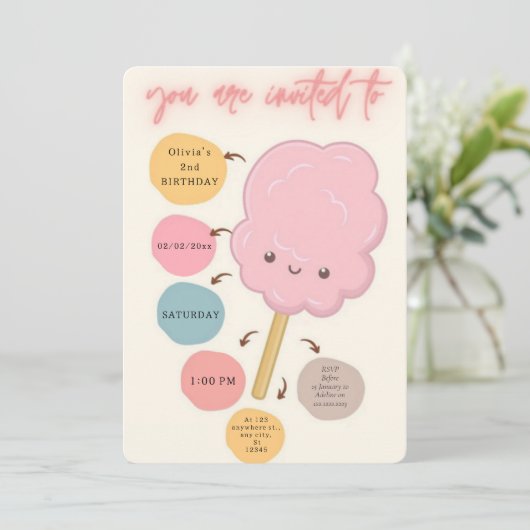 Invitation Fille thème Candy (Debout devant)