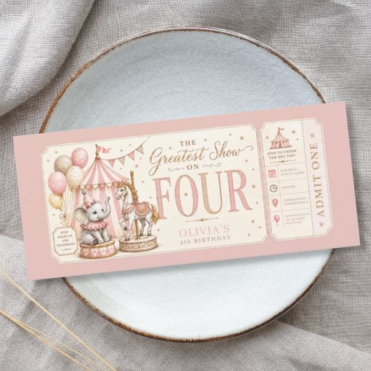 Invitation Fille thème carnaval rétro 4ème anniversaire 